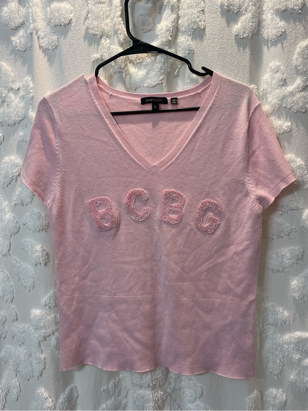 BCBG pink knit ribbed short sleeve top
